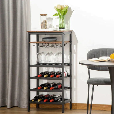 Rootz Wine Rack In Industrial Design - For 20 Bottles - Brown + Black - 50 x 32 x 100 cm
