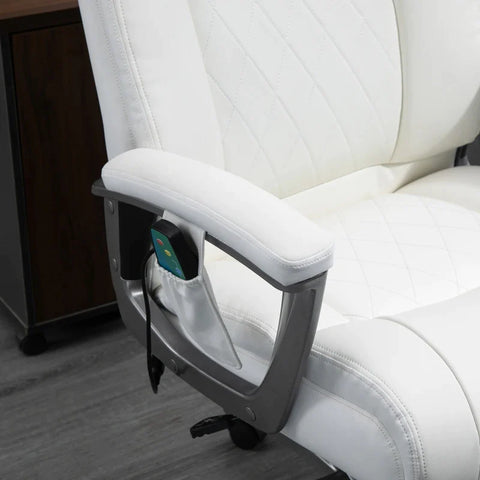 Rootz Massage Office Chair - 6-point Massage Swivel Chair - Ergonomic Chair - Made Of Faux Leather - With Curved Headrest And Armrest - White - 70 x 76.5 x 114-124 cm