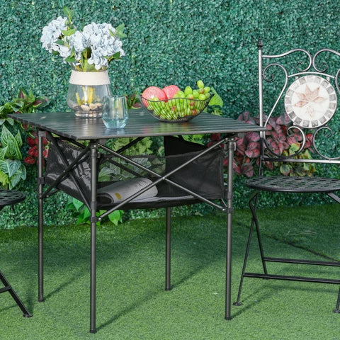 Rootz Garden Table - Aluminum Folding Table - Camping Table With Storage Bag - Portable For Garden Beach Picnic - Charcoal Grey - 70 cm x 70 cm x 69 cm