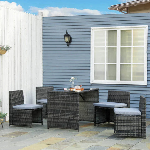 Rootz Gartenmöbel-Set – 5-teiliges Polyrattan-Gartenmöbel – Esszimmer-Set – Garten-Set – Sofa-Set – Stahl/PE Polyrattan/Polyester – Grau