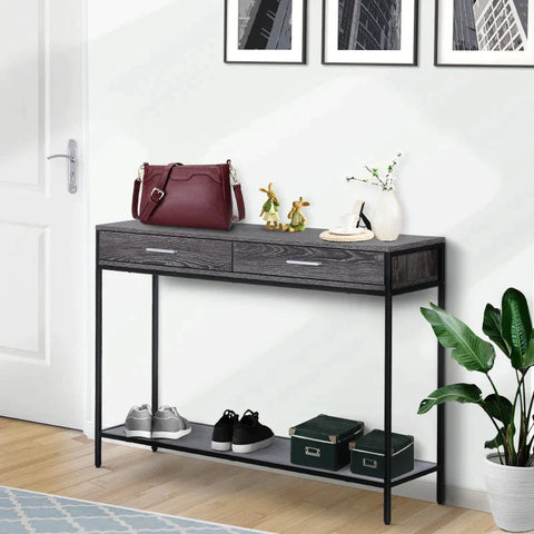 Rootz Console Table - Entrance Table - Side Table - Tafel - 2 Laden - Grijs - 120 x 30 x 81,5 cm