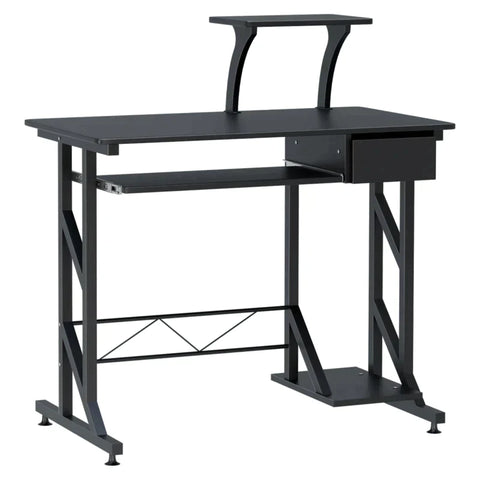 Rootz Computer Desk - Work Table With Shelves And Drawers - Office Table - Study Table - Sliding Keyboard Tray - Office - Home - Black - 90 x 50 x 95 cm