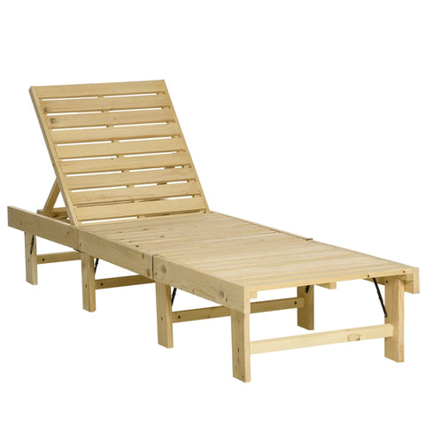 Rootz Lounge Chair - 4-Step Garden Lounger - Sun Lounger - Deck Chair - Garden Furniture - Foldable Adjustable - Pine Wood - Natural - 195 x 59 x 30 cm