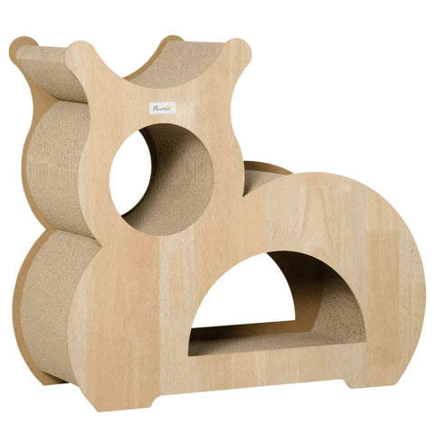 Rootz Cat Scratching Toy - Scratching Board - Cat Scratching Cardboard - Scratching Mat - Scratching Toy - Cat Lounge - Natural Wood/Brown - 71 x 30 x 65 cm