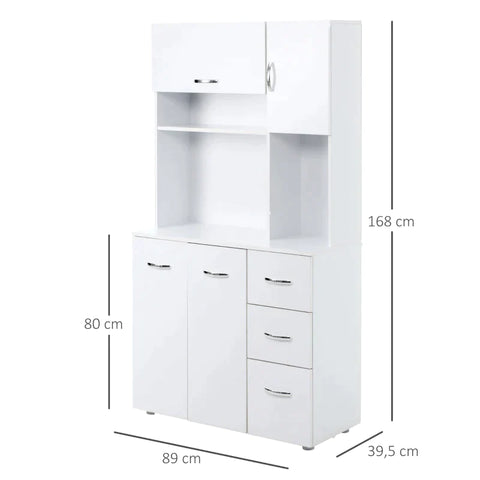 Rootz Kitchen Cabinet - Storage Cabinet - Sideboard With 3 Drawers - Tall Cabinet With Adjustable Shelves - Chest Of Drawers - White