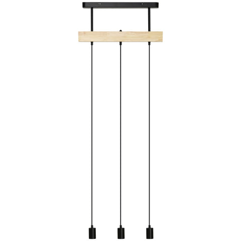 Rootz Pendant Light - Hanging Lamp - 3-lamp - Height-adjustable - Industrial Design - Metal + Wood - Black - 50L x 8W x 33H cm
