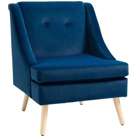 Rootz Armchair - Accent Armchair - Scandinavian Design - Velvet Look - Rubber Wood - Blue - 69L x 76W x 87.5H cm