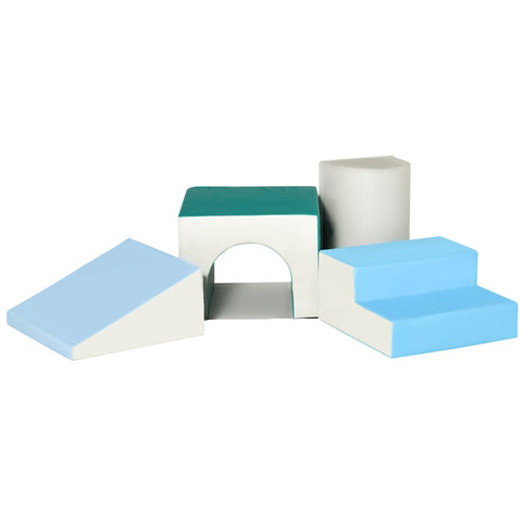 Rootz Building Block - Set Of 4 - Foam Building Blocks - Easy Cleaning - Soft Filling - Foam Blocks For 1-3 Years - Children EPE - Light Gray + Blue + Green - 150 x 50 x 39 cm
