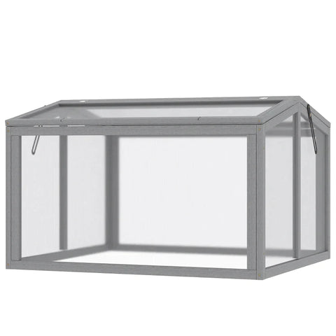 Rootz Greenhouse - Cold Frame Greenhouse - Cold Frame Box - Plantbed Met Deksel - Gemaakt Van Hout En Polycarbonaat - Weerbestendig - Lichtgrijs - 90 x 80 x 58 cm