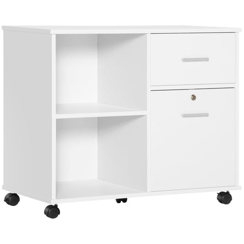 Rootz Office Cabinet - Printer Cabinet - Filing Cabinet With Wheels - Lockable Drawer - A4 Size Documents - White - 80 x 40 x 66.5cm