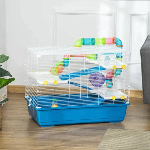 Rootz Hamster Cage - Large Hamster Cage - Multi-storey Gerbil Haven - Small Rodent House - Tunnel Tube System - With Water Bottle - Exercise Wheel - Blue - 79 cm x 46 cm x 60 cm