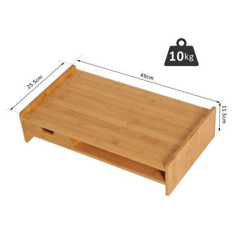 Rootz Monitor Stand - Screen Stand - Desk Organizer - Drawers - Office - Living Room - Natural - L49 x W25.5 x H11.5 cm
