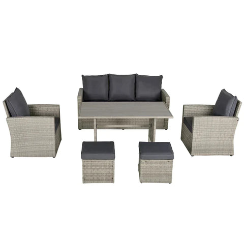 Rootz Sofa Set - Poly Rattan Seating Group - Garden Sofa - Dining Sofa Set - Lounge Stool - Balcony - Grey