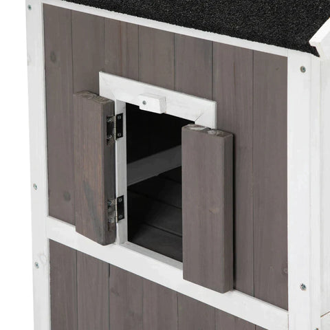 Rootz Cat House - Cat Hut - Cat Cave - Cat Villa - Small Animal House - With Platform - Weatherproof - Fir Wood - Grey - 100 x 62.5 x 119 cm