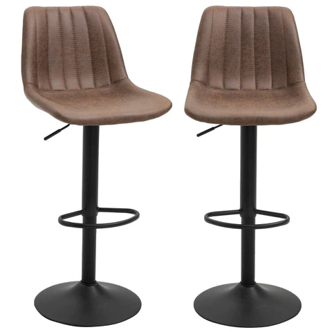 Rootz Set Of 2 Bar Stools In Retro Design - Including Footrest - Height Adjustable - Gas Lift - Brown + Black - 43L x 46.5W x 89-110H cm