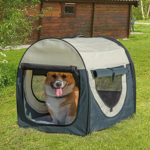 Rootz Hundebox – faltbare Hundetransportbox – Haustierrucksack mit Kissen – Reisetasche – Transportbox für Tiere – wasserdicht – Oxford-Stoff – dunkelgrau – 70 x 51 x 59 cm