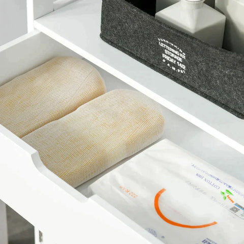 Rootz Bathroom Cabinet - Bathroom Floor Cabinet - Storage Cabinet - Bathroom Midi Cabinet - Drawer Base Cabinet - With 2 Open Shelves - White - 60 x 33 x 122.5 cm