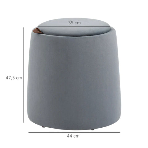 Rootz 2-in-1 Stool - Coffee Table - Velvet Look - Including Storage Space And Removable Lid - Grey - Ø44 cm x 47.5 cm