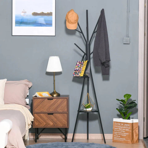 Rootz Kapstok - Kapstok - Kledingrek - 8 Haken Kapstok - Kapstok Met Plank - Staande Kapstok - Zwart - 45 x 45 x 180 cm