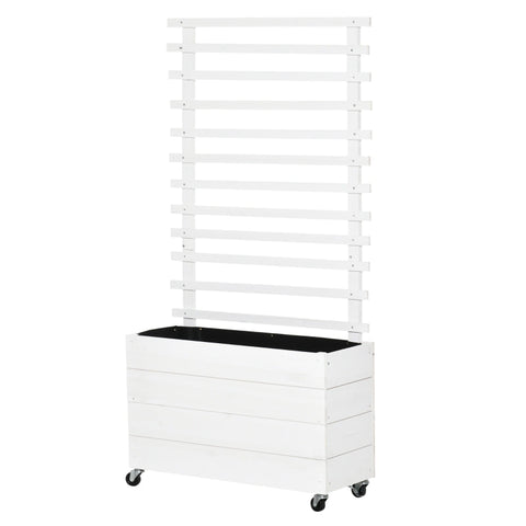 Rootz plantenbak - verhoogd bed - bloembak - plantenbak met latwerk - 4 wielen - natuurlijk hout - weerbestendige afwerking - wit - 76 x 30 x 155 cm