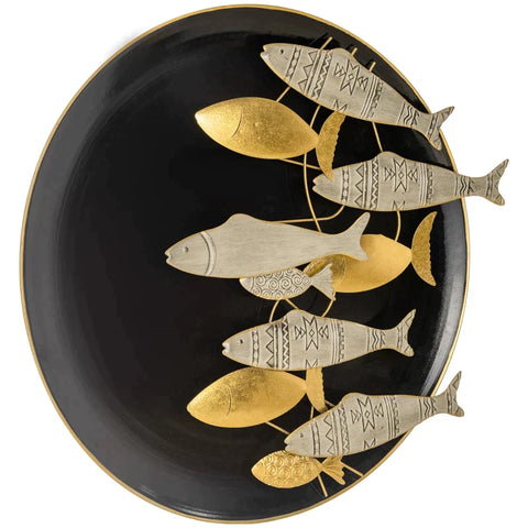 Rootz Metal Wall Decor - Wanddecoratie met Vis - 3D Effect - Zwart + Goud + Zilver - 78cm x 4.5cm x 75 cm