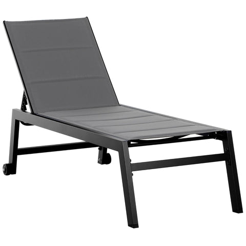 Rootz Sun Lounger - Garden Lounger - Relaxation Lounger - 5-level Adjustable Backrest - Balcony - Garden - Steel - Text Line Foam - Grey - 168 x 72 x 102 cm
