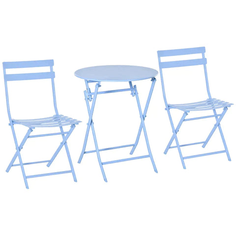 Rootz 3 Piece Garden Set - Bistro Table Set - Chairs - Rotary Table - Metal - Light Blue - Ø60L x 71H cm