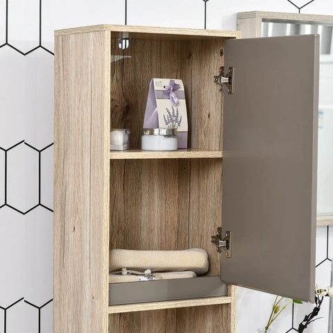 Rootz Bathroom Shelf - Bathroom Cabinet - Kitchen Cabinet - 2 Door Cabinets - 2 Open Shelves - Chipboard + MDF - Gray + Natural - 30 x 24 x 170cm