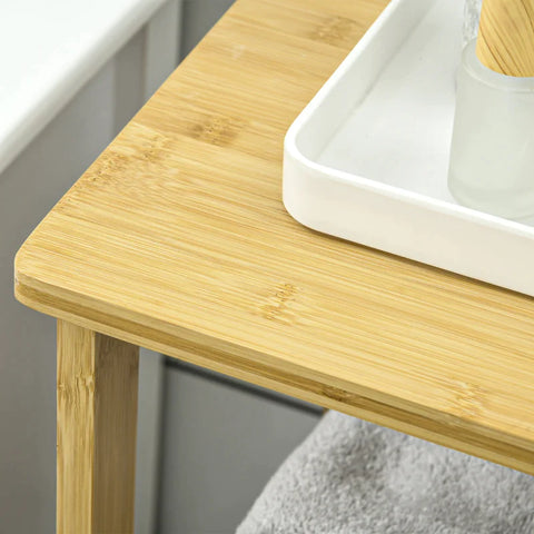 Rootz Bathroom Cabinet - 3 Shelves - Air Circulation - 1 Cabinet - Anti-tip Design - Slat Doors - Bamboo - Natural Wood - 66L x 33W x 87H cm