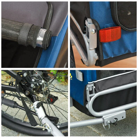 Rootz 2-in-1-Hundeanhänger – Haustier-Fahrradanhänger – Hundeträger – Hunde-Fahrradanhänger – Oxford-Stoff – atmungsaktiv – Metall – Blau/Grau – 122 x 58 x 74 cm