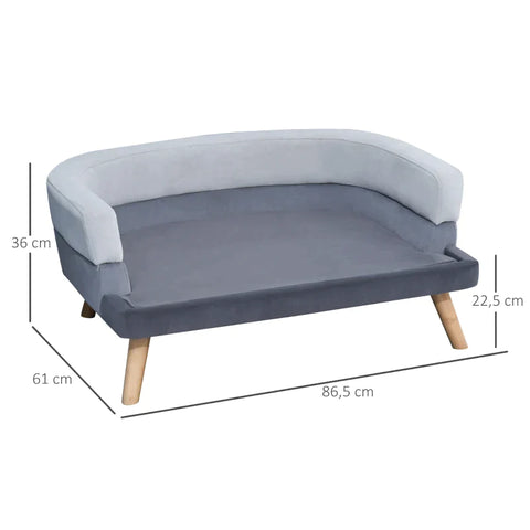 Rootz Pet Sofa - Dog Sofa - Cover Pet - Wooden Legs - Dog Bed - Cat Sofa - Gray - 86.5x 61x36 cm