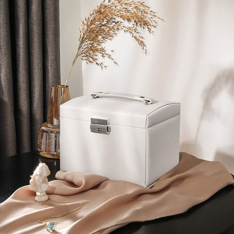 Rootz Jewelry Box - Lockable Jewelry Box - Jewelry Cabinet - Jewelry Storage - Jewelry Organizer - Jewelry Armoire - Jewelry Case - Polyurethane - MDF - White - 17.5 x 13.5 x 12 cm (L x W x H)
