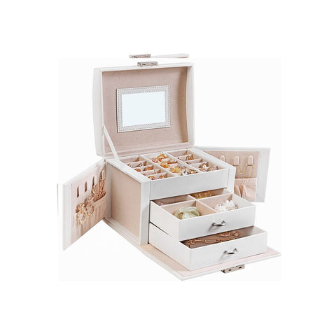 Rootz Jewelry Box - Lockable Jewelry Box - Jewelry Cabinet - Jewelry Storage - Jewelry Organizer - Jewelry Armoire - Jewelry Case - Polyurethane - MDF - White - 17.5 x 13.5 x 12 cm (L x W x H)