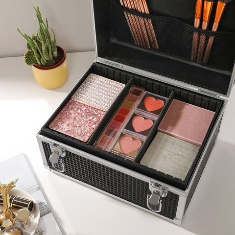 Rootz Kosmetikkoffer – Kosmetikkoffer – Kosmetikkoffer für die Reise – Make-up-Aufbewahrung – Reise-Make-up-Koffer – Beauty-Koffer – tragbare Make-up-Box – Schwarz – 30 x 24 x 19 cm
