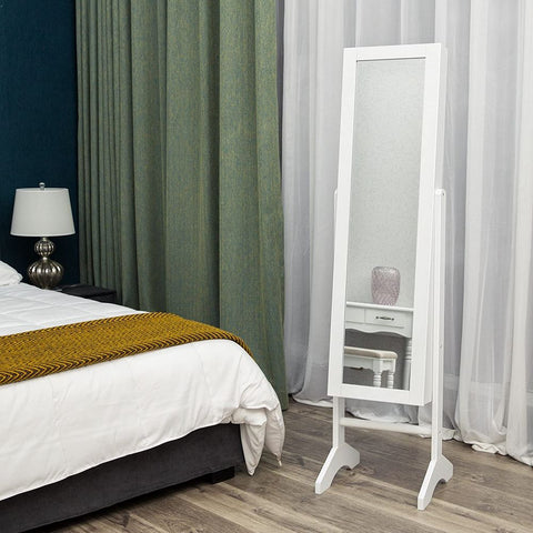 Rootz Jewelry Cabinet - Jewelry Cabinet With Mirror - Freestanding Jewelry Cabinet - Jewelry Storage - Jewelry Organizer - Jewelry Armoire - Jewelry Box - Jewelry Case - White - 35.5 x 153 x 35 cm (W x H x D)