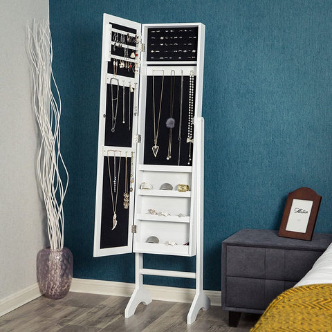 Rootz Jewelry Cabinet - Jewelry Cabinet With Mirror - Freestanding Jewelry Cabinet - Jewelry Storage - Jewelry Organizer - Jewelry Armoire - Jewelry Box - Jewelry Case - White - 35.5 x 153 x 35 cm (W x H x D)