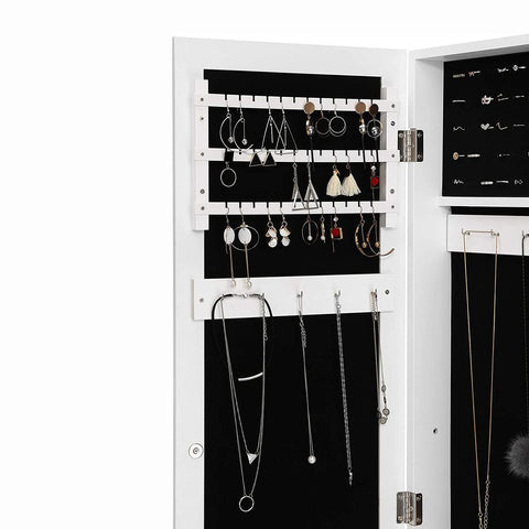 Rootz Jewelry Cabinet - Jewelry Cabinet With Mirror - Freestanding Jewelry Cabinet - Jewelry Storage - Jewelry Organizer - Jewelry Armoire - Jewelry Box - Jewelry Case - White - 35.5 x 153 x 35 cm (W x H x D)