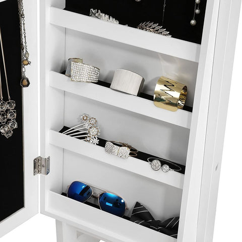 Rootz Jewelry Cabinet - Jewelry Cabinet With Mirror - Freestanding Jewelry Cabinet - Jewelry Storage - Jewelry Organizer - Jewelry Armoire - Jewelry Box - Jewelry Case - White - 35.5 x 153 x 35 cm (W x H x D)