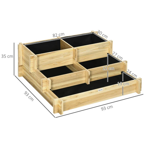 Rootz verhoogd bed - bloembak - 3 lagen - afvoeropening - stoffen voering - natuurlijk hout - 93 x 93 x 35 cm