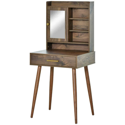 Rootz Cosmetic Table - Kaptafel - Met Spiegel &amp; Lade - Spaanplaat/Rubberhout/Glas - Walnoot - 60 x 45 x 134 cm