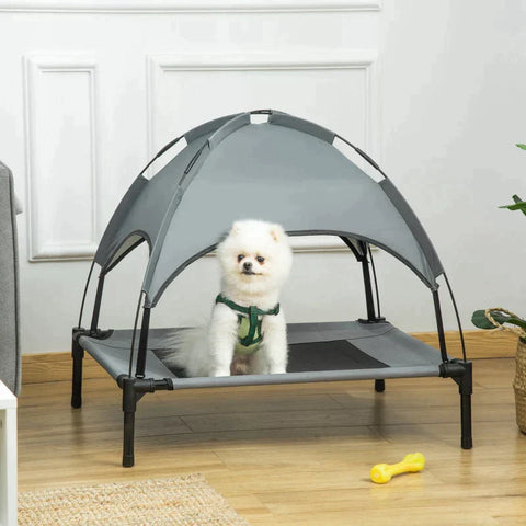 Rootz Pet Bed - Dog Bed - Outdoor Dog Lounger - Bed With Canopy - UV Protection - Breathable - Grey/Black - 76 x 61 x 73 cm