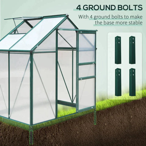 Rootz Greenhouse - Walk-in Mini Greenhouse - Met Dakraam - Aluminium/PC Board - Donkergroen - 1.9x1.3x2 m