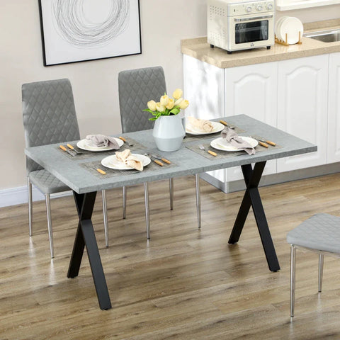 Rootz Dining Table - Kitchen Table - Stone Look Table Top - Steel Legs - MDF - Gray + Black - 140 x 80 x 76 cm