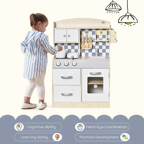 Rootz Children's Kitchen Playset - Children's Kitchen - Wooden Kitchen - Kitchen Toys - 54.5 x 29 x 80 cm