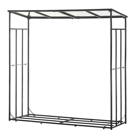 Rootz Firewood Rack - Polycarbonate Roof - Metal Frame - Outdoor Use - Black+Brown - 185x67x185cm