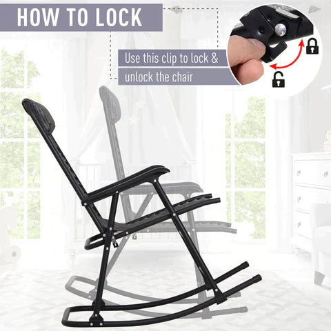 Rootz Rocking Chair - Foldable Rocking Lounger - Garden Lounger - Swing Lounger - Grey - 90 x 64 x 110 cm