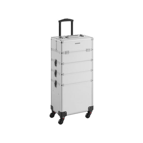 Rootz Trolley - Cosmetic Case Trolley - 4-in-1 Design - Makeup Case With Wheels - Travel Makeup Organizer - Large Capacity Makeup Storage - Aluminum Strips - MDF - Plastic - Silver