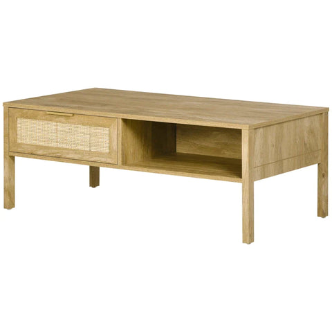 Rootz Couchtisch – Beistelltisch – TV-Bank – Wiener Netzoptik – 1 Schublade 1 Schrank – Spanplatte, Rattan – Naturholz – 110 cm x 59 cm x 41 cm