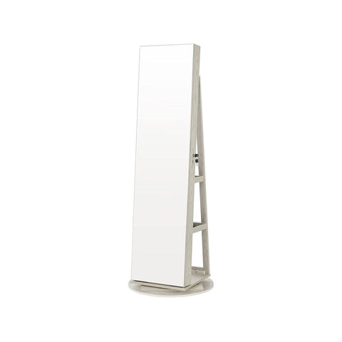 Rootz Schmuckschrank – Schmuckschrank mit Spiegel – Stehender Schmuckschrank – Ganzkörperspiegel – Schmuckaufbewahrungsspiegel – Weiß mit Holzmaserung – 54,5 x 54,5 x 162 cm