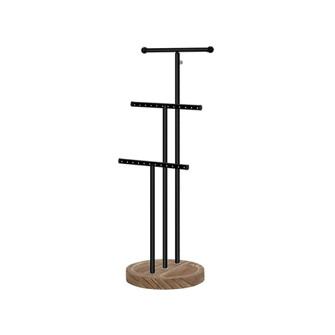 Rootz 3-in-1 sieradenhouder - met 3 T-vormige staven - sieradenstandaard met meerdere niveaus - T-vormig armbandrek - organisatorisch sieradenrek - hout - staal - houtkleur + zwart - 15 x 15 x (43,5-60) cm (L x B x H)